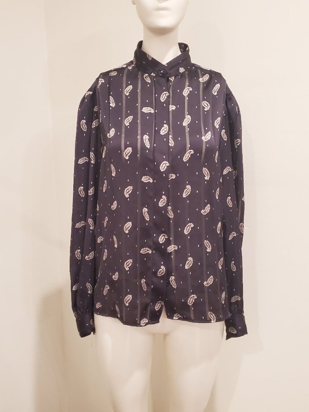 Vintage Breckenridge Womens Size 4 Black Paisley Long Sleeve Blouse Sheer